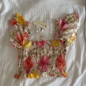 LoveShackFancy Multicolor Floral Crop Top